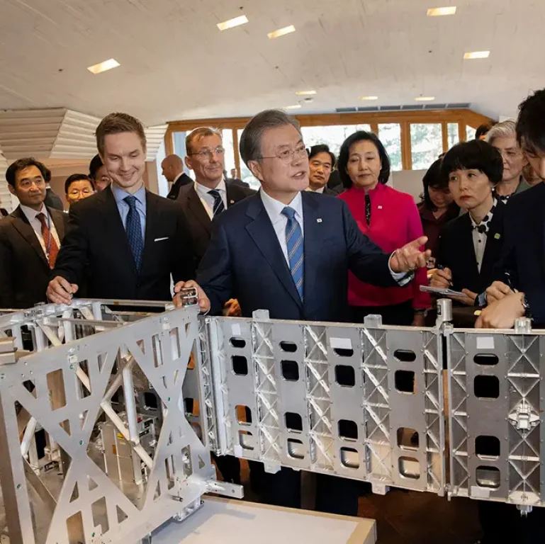 The president of Korea visiting Aalto University, 10.6.2019, Dipoli, Otaniemi.
